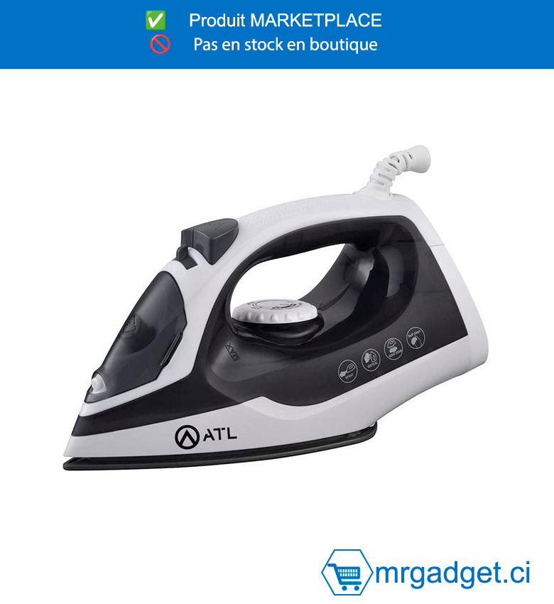 ATL Fer A Repasser Atl A Vapeur 1200W - Noir Blanc - Fonction Self Cleaning - Cordon Flexible 360° - Protection Contre Surchauffe (12 Pc - Crt) - ATL-SW113