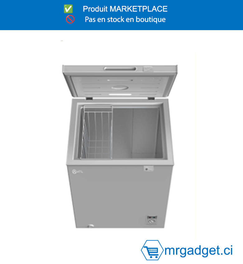 Congélateur Horizontal ATL CFATL-220 - 142L - 1 Porte avec Serrure et Panier - Finition Inox Silver - Performant et Robuste pour la Maison