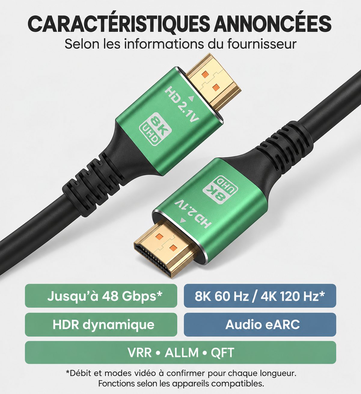 Câble HDMI 2.1 8K 5 m – HDR dynamique, Dolby Vision et eARC pour PS5, TV et Vidéoprojecteur
