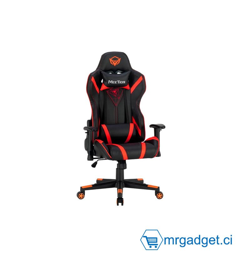 Meetion CHR15 Rouge - Chaise de bureau - Fauteuil de Bureau Confortable Pivotant 360 degrés - Hauteur réglable avec Dossier inclinable à 180 ° - Accoudoir et Repose-tête