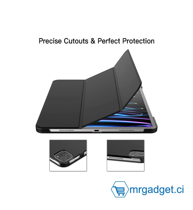 JETech Coque pour iPad Pro 12,9" (6e/5e génération, modèle 2022/2021), coque arrière rigide avec support mince et veille automatique (noir) Ref Coq883453