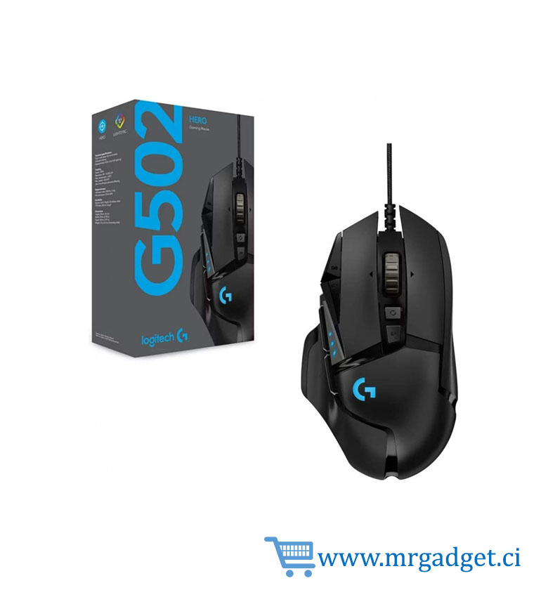 Logitech G502 HERO - Souris Gamer Filaire, Capteur HERO 25K, 25 600 PPP, RVB, 11 Boutons Programmables, Poids Ajustable, PC/Mac, Noire
