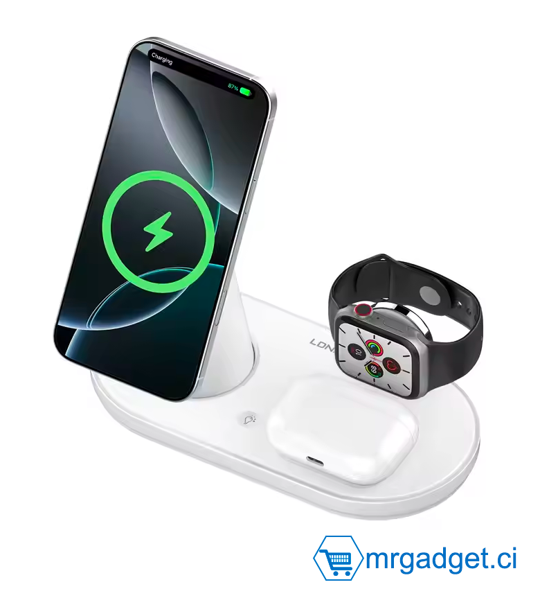 LDNIO WL01 station de charge multifonctionnelle 5 en 1 15W station de charge rapide sans fil intelligente pour Smartphone, Ecouteur,  Montre connectée, support avec veilleuse LED