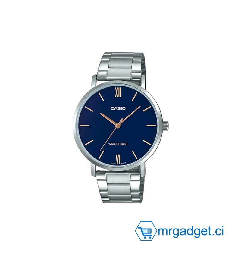 MONTRE CASIO FEMME – BRACELET GRIS EN ACIER INOXYDABLE – RÉSISTANTE À L’EAU  – LTP-VT01D-2BUDF