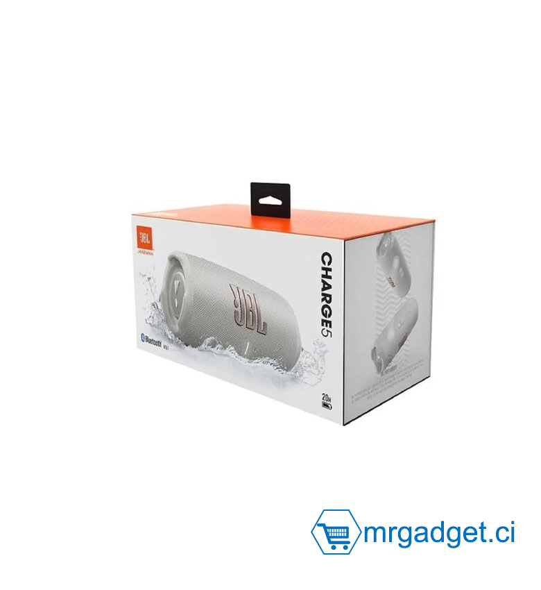 JBL Charge 5 – Enceinte Bluetooth Portable avec Powerbank Intégré, Étanche, 20h d'Autonomie – Blanc