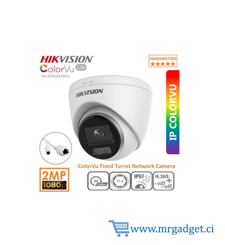 HIKVISION DS-2CD1327G0-L - Caméra IP HIKVISION Turret 2MP + IR 30m - Couleur 24H/24 - Résistant à l'eau et à la poussière (IP67)