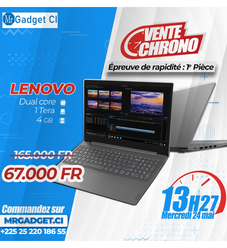 Lenovo V15 - Ordinateur Portable 15,6'' Intel Celeron Dual Core, 4 Go RAM, 1 To HDD
