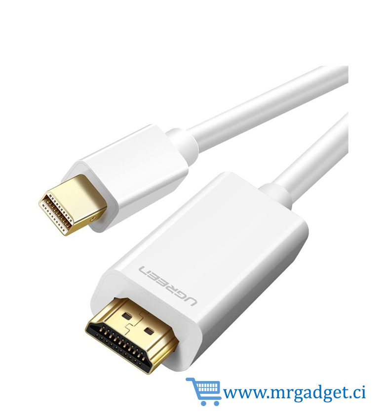UGREEN Câble Mini DisplayPort vers HDMI - Thunderbolt, Full HD 1080p, MacBook Pro/Air, iMac, Mac Mini - 2 m, Blanc