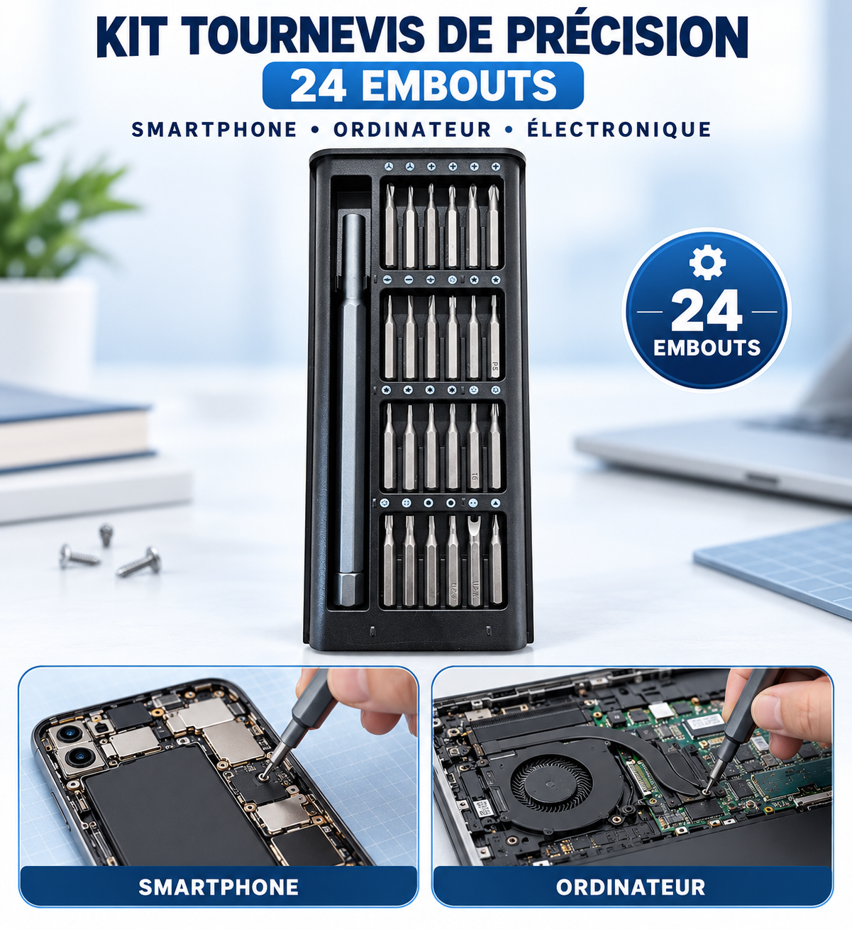Kit de Tournevis de Précision 24 en 1 - Embouts Magnetiques Torx - iPhone, Lunettes, Montres, PC, MacBook