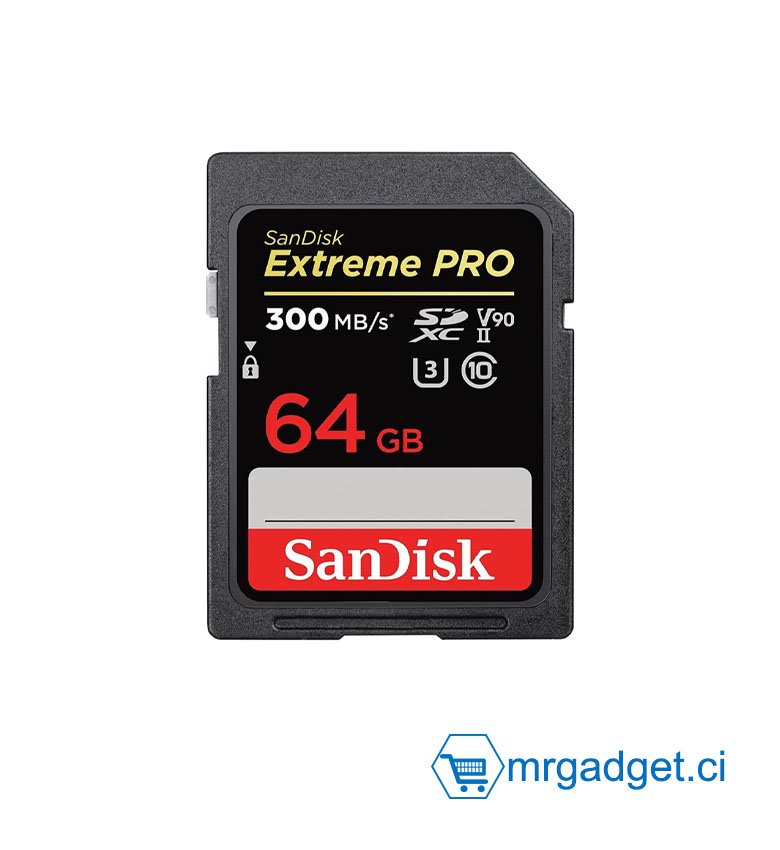 Carte mémoire SDXC SanDisk Extreme PRO 64 Go jusqu'à 300 Mo / s, UHS-II, Classe 10, V90, U3