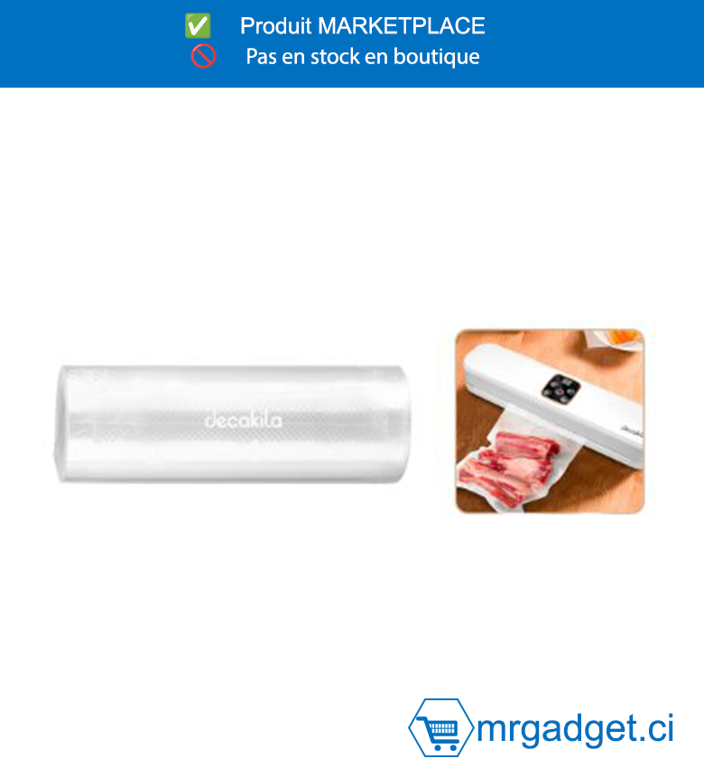 DECAKILA- KMTT076W-ROULEAUX DE SACS POUR  SCELLEUSE SOUS VIDE,  haute ténacité Sans BPA Rouleaux de sacs de  qualité commerciale Fonctionne avec tous les  types de machines sous vide  Emballé par étiquette