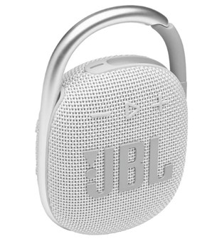 JBL Clip 4 – Enceinte Bluetooth Portable avec Mousqueton, Étanche, 10h d'Autonomie – Blanc