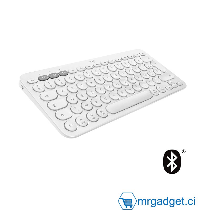 Logitech K380 Clavier Bluetooth Multidispositif pour Mac, Compact et Plat, Easy-Switch jusqu'à 3 appareils, Touches Concaves, Piles de 2 ans, Compatible avec macOS, iOS, iPadOS, AZERTY Layout - Blanc