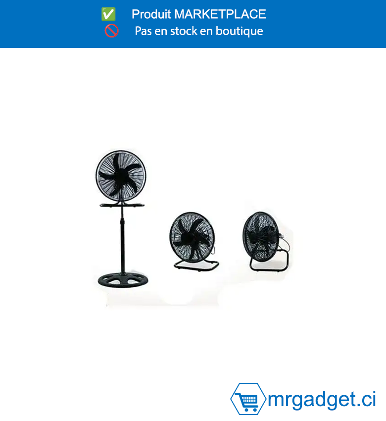 DECAKILA-KEFC029B-VENTILATEUR 3 FONCTIONS  EN 1/ 18" 60W, Ventilateur industriel   5 lames en PP Grill : gril en plastique de  18" Base : 18" 500 mm 1,15 kg Base à 5 trous
