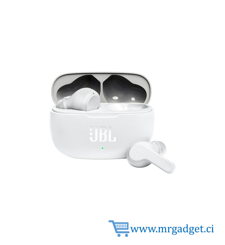 JBL Wave 200TWS - Écouteurs Bluetooth intra-auriculaires, assistant vocal, jusqu'à 25h avec boîtier de recharge, Blanc