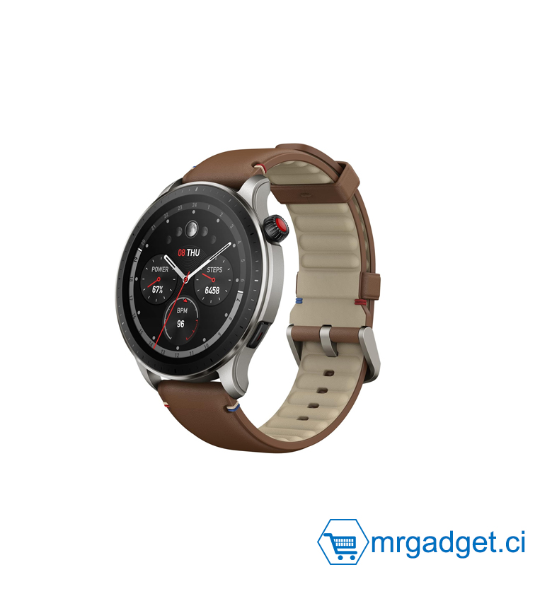 Amazfit GTR 4 - Montre connectée 1,43" AMOLED, GPS, Alexa, Bracelet Cuir Marron