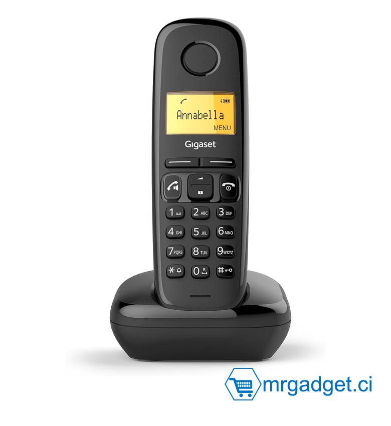 Gigaset A270 - Téléphone Sans Fil DECT, Grand Écran Graphique Éclairé, Audio HD, 200h d'Autonomie en Veille, Répertoire 80 Contacts, Noir