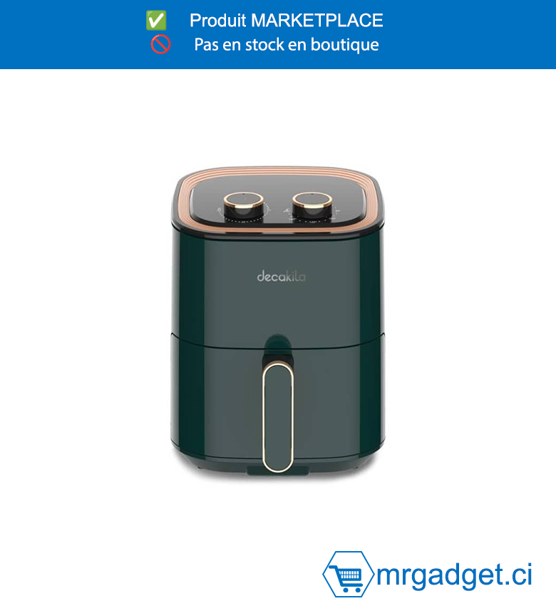 DECAKILA FRITEUSE A AIR ÉLECTRIQUE - KEEC036V - Marmite simple avec revêtement antiadhésif  Avec protection contre la surchauffe Minuterie  de 30 minutes arrêt automatique pour une  cuisson précise Température réglable de 80 à  200 degrés