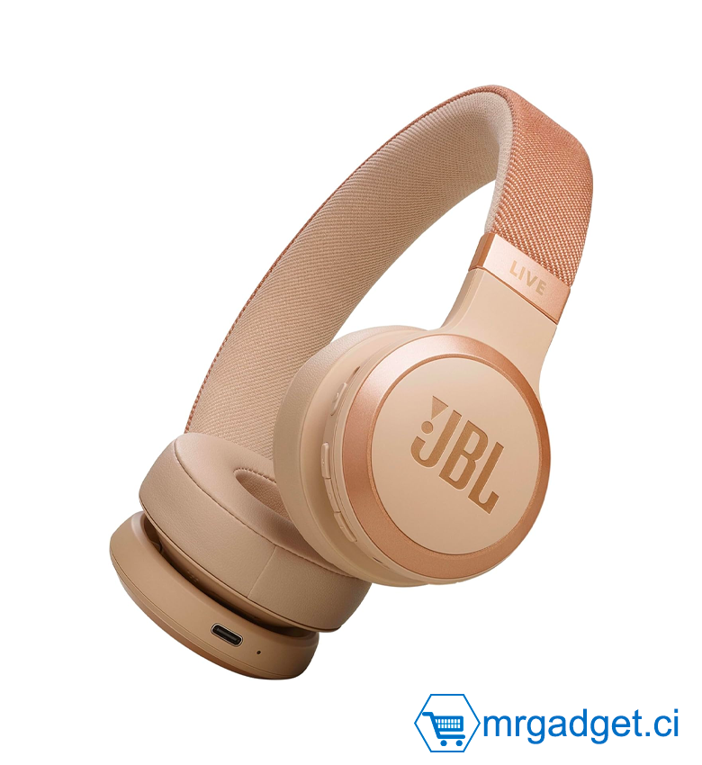 JBL Live 670NC - Casque Bluetooth supra-auriculaire, Bluetooth 5.3, réduction de bruit adaptative, Smart Ambient, jusqu'à 65h d'autonomie, Marron Sable