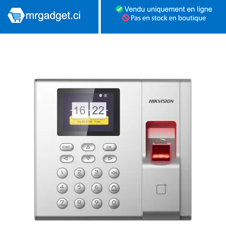 HIKVISION DS-K1T8003MF Terminal de présence et de contrôle d'accès par empreinte digitale, mot de passe et carte - Pointeuse Biométrique