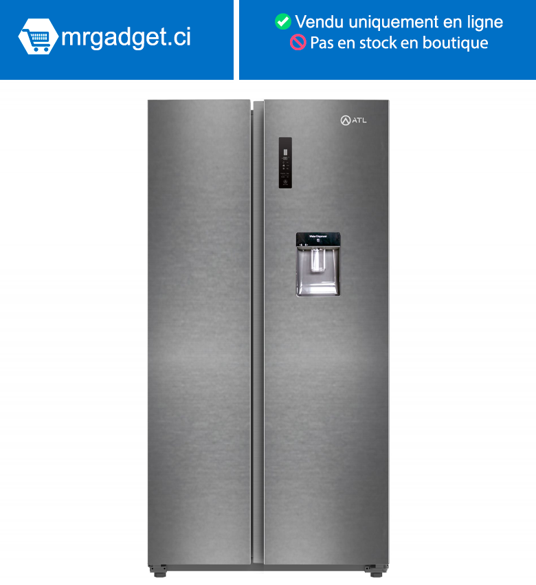 REFRIGERATEUR ATL AMERICAIN TOTAL NO FROST/ 622L/ 02 PORTES/ INOX & SILVER/ DISTRIBUTEUR D'EAU