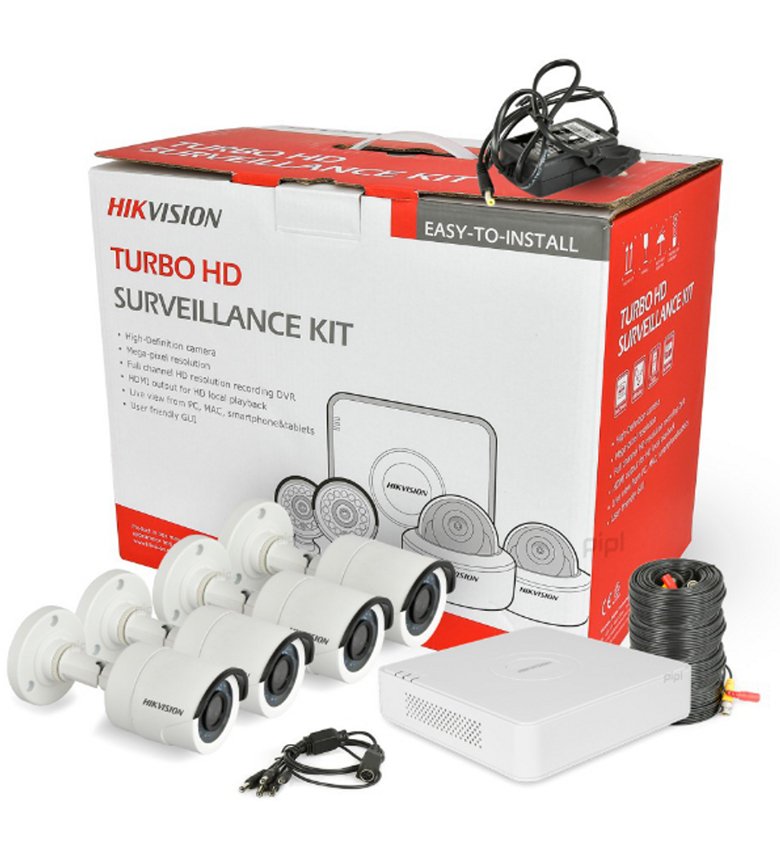 HIKVISION DS-J142I(STD)/7104HGHI- F1(STD)+4CAM - Kit de 4 caméra avec DVR et câble  - Disque dur non inclus