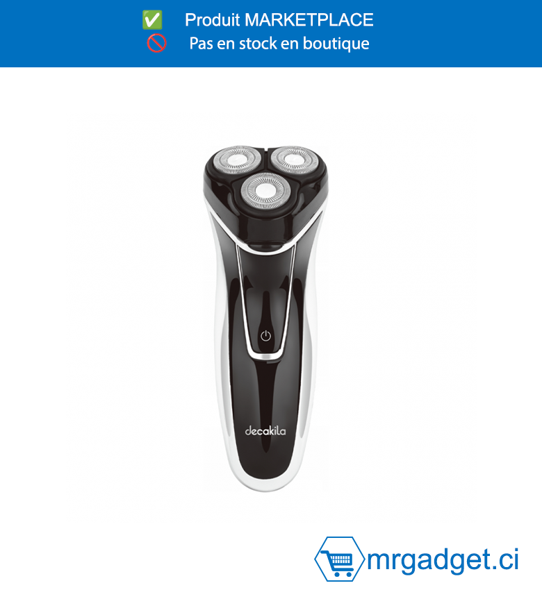 DECAKILA- KMHR013W-RASOIR ROTATIF f21mm  DIAMETRE 45MIN,  Système indépendant à  double tête flottante Tondeuse à moustache  longue escamotable Interrupteur à bouton  Câble USB de 0,8 m 1 brosse propre Taille