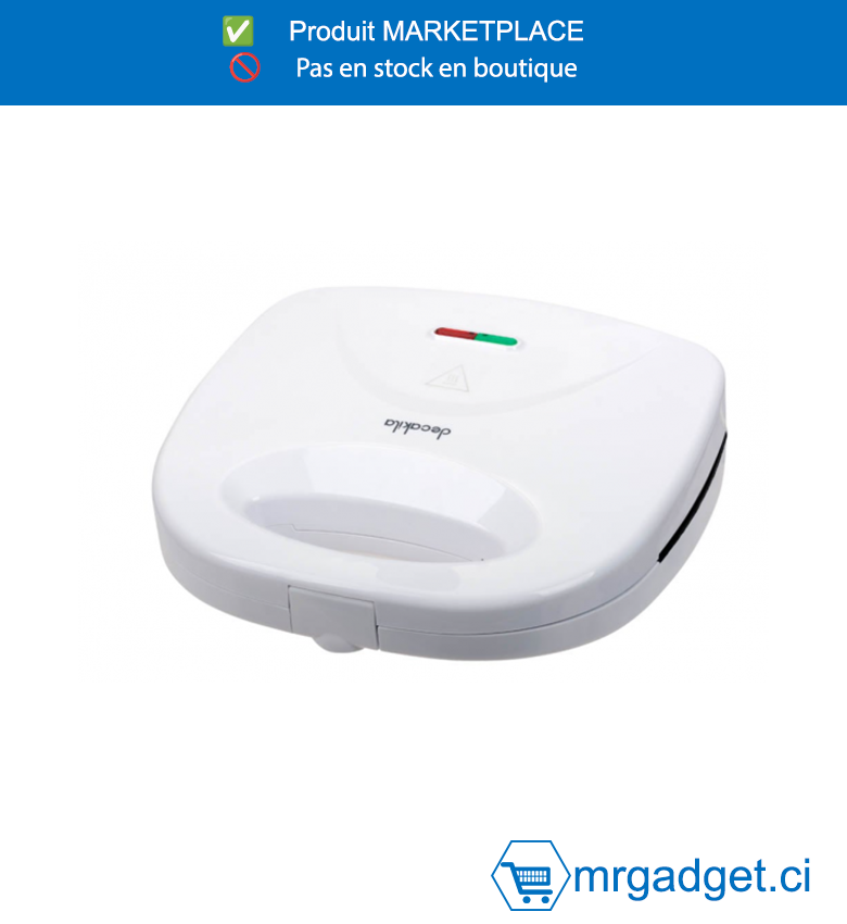DECAKILA PRÉPARATEUR DE  SANDWICH 800W  - KEEC012W - Revêtement antiadhésif Offre une  base sur plaque triangulaire Poignée isolée  thermiquement, système de verrouillage Coupe