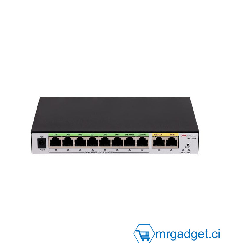 Hikvision DS-3WG210GP-SI - Passerelle de Sécurité Routeur Multi-WAN Gigabit 10 Ports (8 PoE+) - Support VPN IPSec/OpenVPN - Topologie Hik-Partner Pro - Idéal Alimentation et Sécurisation Caméras IP