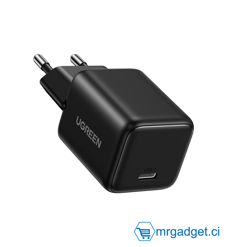 Boitier Type C - 30W - Chargeur Secteur Ugreen GaN 30W - Charge Rapide USB-C PD & QC4.0 - Ultra Compact - UGREEN X513 65007 - Noir