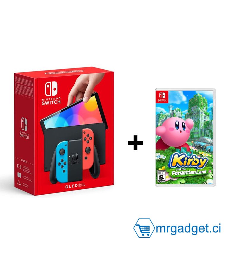 Console Nintendo Switch (Modèle OLED) avec Manettes Joy-Con Bleu Néon/Rouge Néon  avec Kirby
