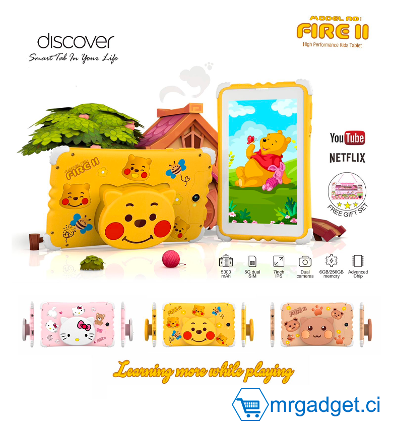 Tablette Enfant Discover FIRE 11 - Écran 7 Pouces, 256 Go/6 Go, Dual SIM, Coloris Mixte
