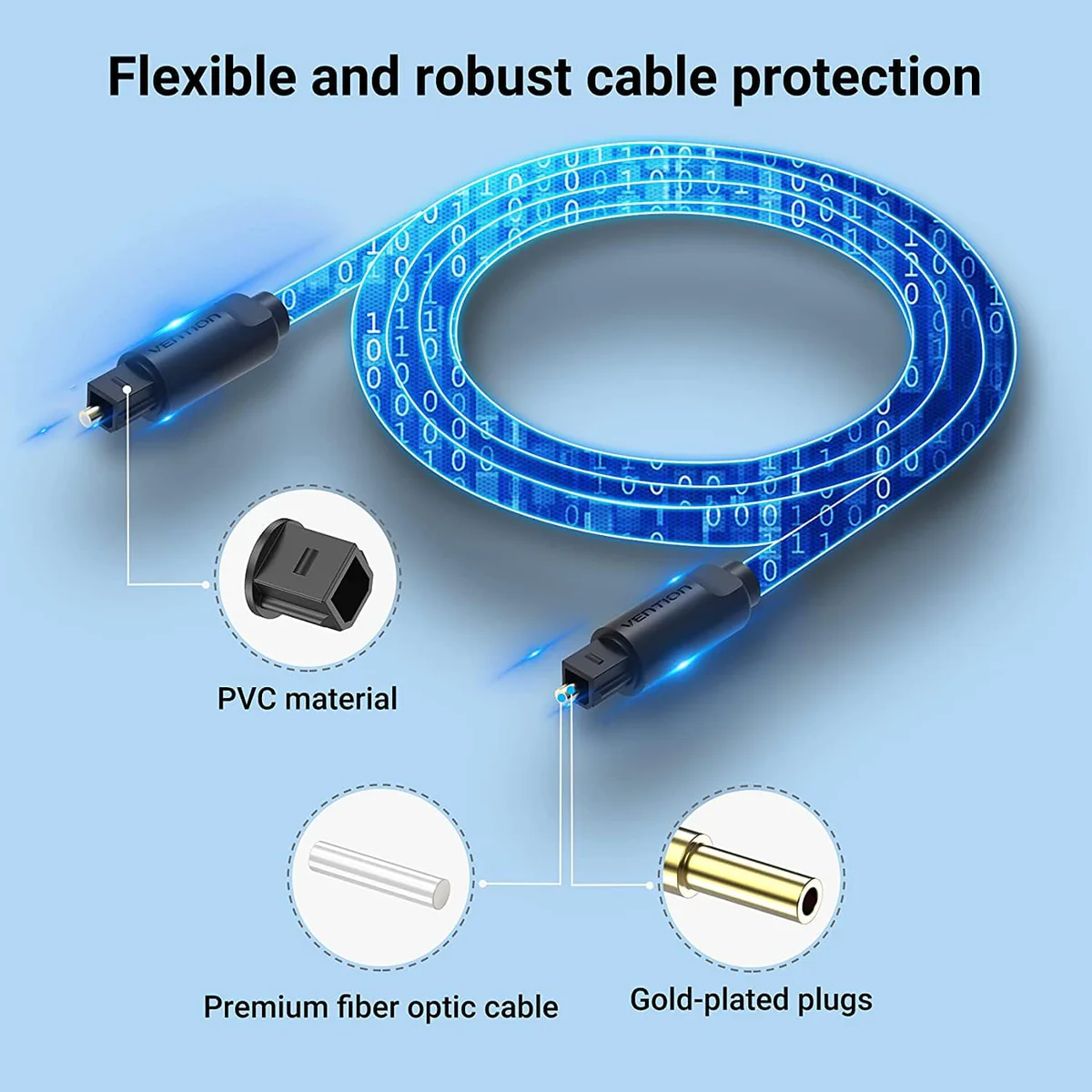 VENTION BAEBI -Câble fibre optique audio - 3m; Plaquage: doré; noir; PVC