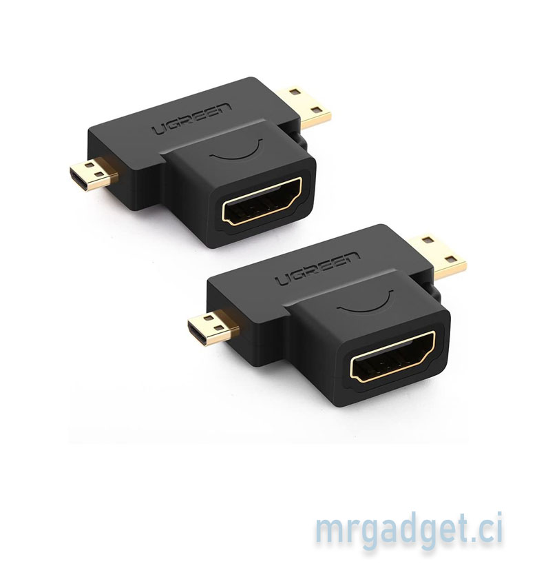 UGREEN Adaptateur Mini/Micro HDMI vers HDMI 2 en 1 - Plaque Or - Smartphones, Tablettes, Appareils Photo - Lot de 2