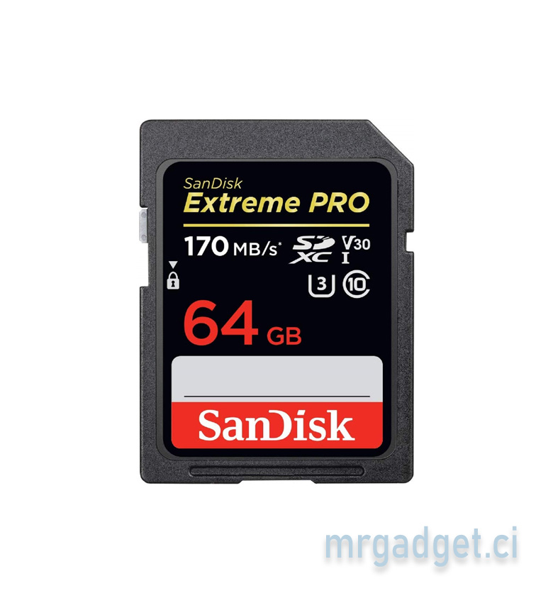 SanDisk Extreme PRO 64 Go - Carte SD SDXC, jusqu'à 170 Mo/s, UHS-I, Classe 10, U3, V30