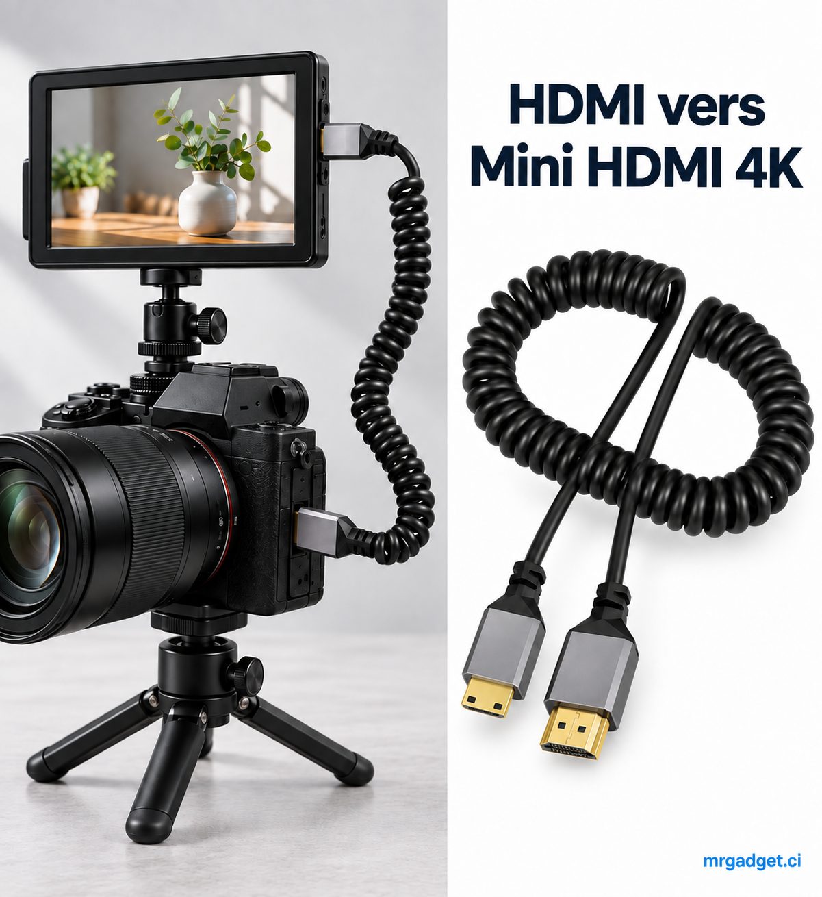 Câble HDMI vers Mini HDMI Flexible 2,4 m – 4K 60 Hz pour Appareil Photo, Caméra et Moniteur Vidéo