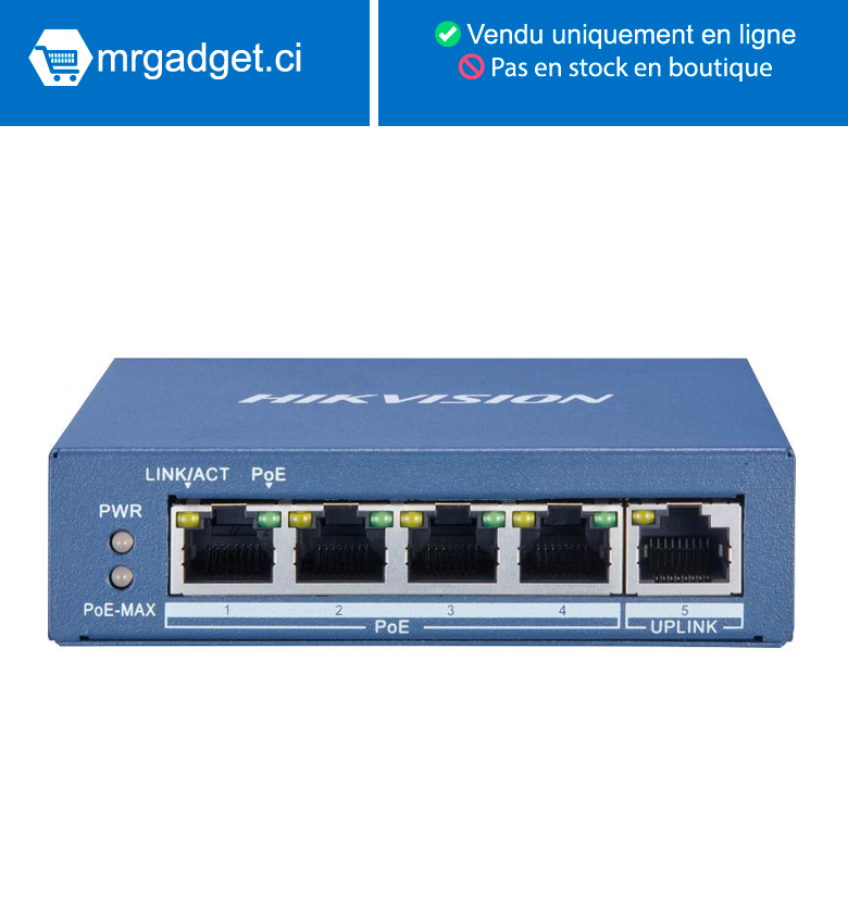 Hikvision DS-3E0505P-E, Commutateur Switch POE non géré Gigabit à 4 ports