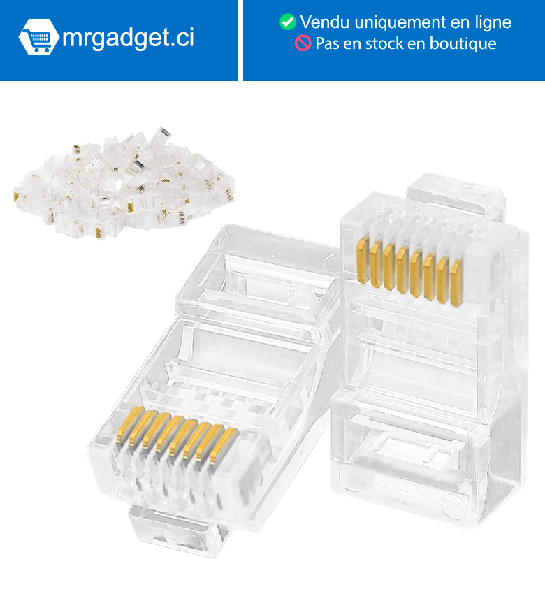 Lot de 1000  fiches modulaires RJ45 CAT6 à sertir 8P8C   pour câble torsadé CAT5, CAT5E, CAT6 UTP