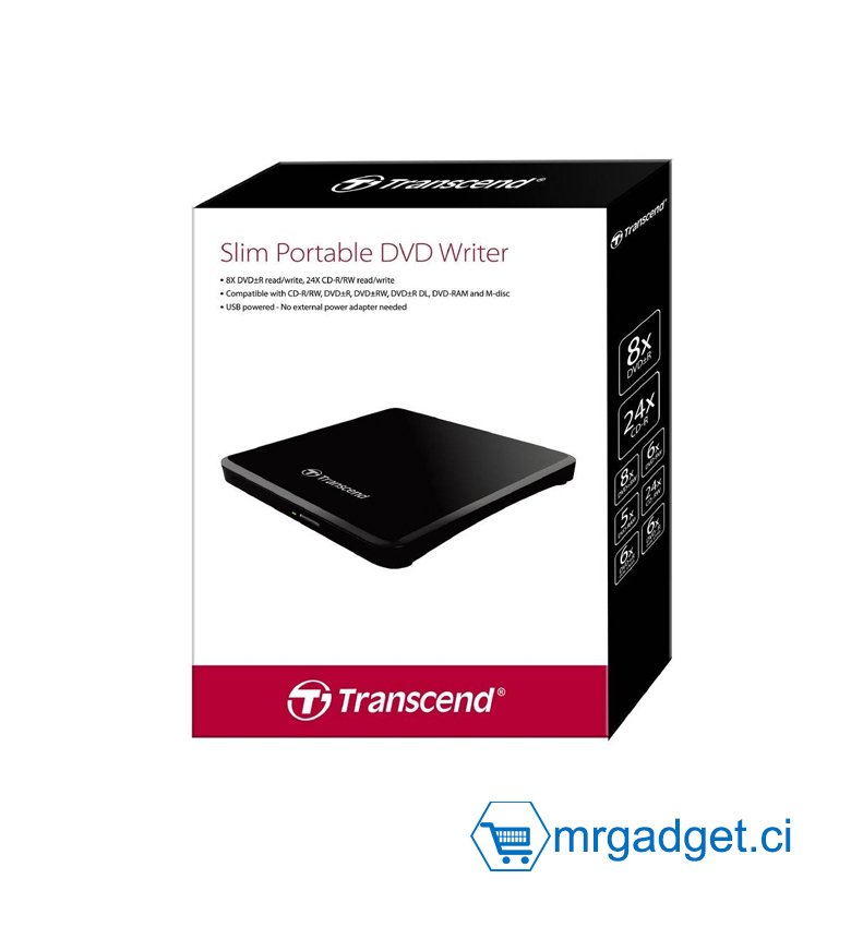 Transcend TS8XDVDS K Graveur / Lecteur DVD externe   Vitesse : 8X DVR  / 24X CD-R