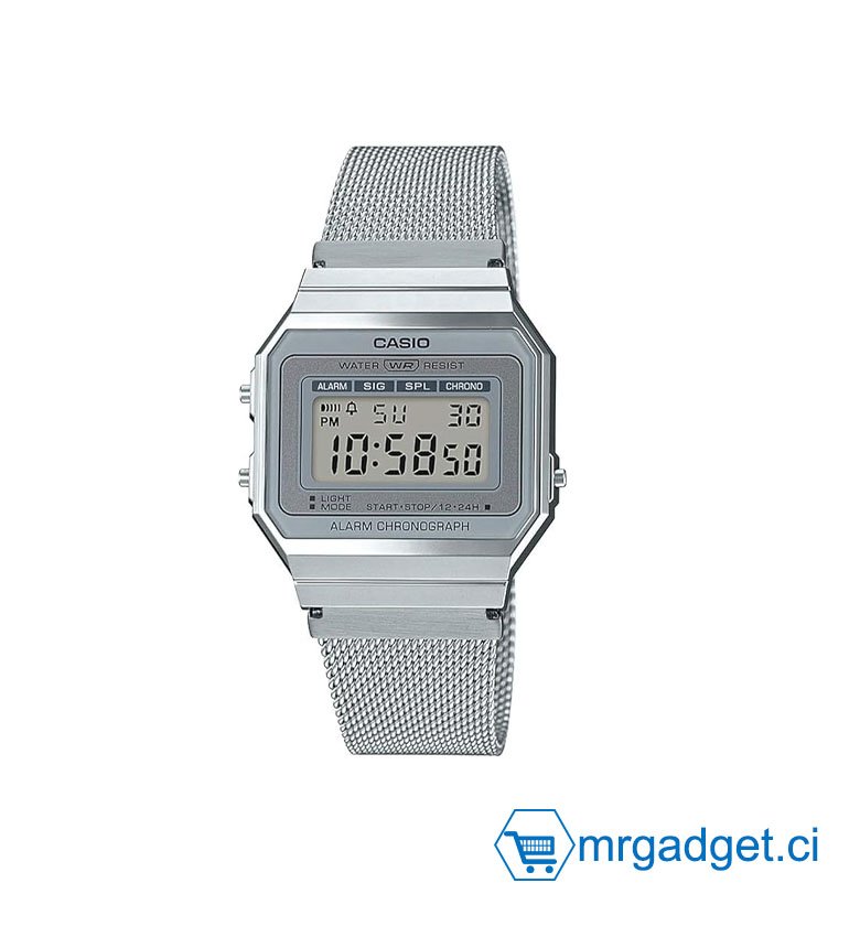 CASIO #CH22 A700WM-7ADF Montre Homme & Dame - Bracelet Gris/Dorée En Acier Inoxydable - Cadran forme. Rectangle - Style Vintage