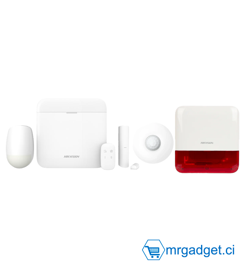 HIKVISION DS-PWA64-Kit- Kit de Ax Pro (comprend 2 capteurs - 1 télécommande - 1 Détecteur de mouvement 360° DS-PDCL12-EG2 - 1 Alarme DS-PS1-E ) - Système d'alarme sans fil - Gère jusqu'au 64 Zones ou Équipements Connectivité :TCP/IP, Wi-Fi et GPRS (Puce)