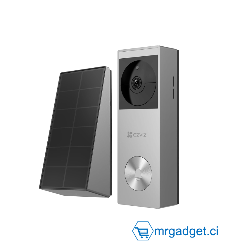 EZVIZ HP3 Pro Sonnette Connectée 2K avec Panneau Solaire - Caméra de Porte Sans Fil sur Batterie, IA Détection Humaine, IP65 & Audio Bidirectionnel