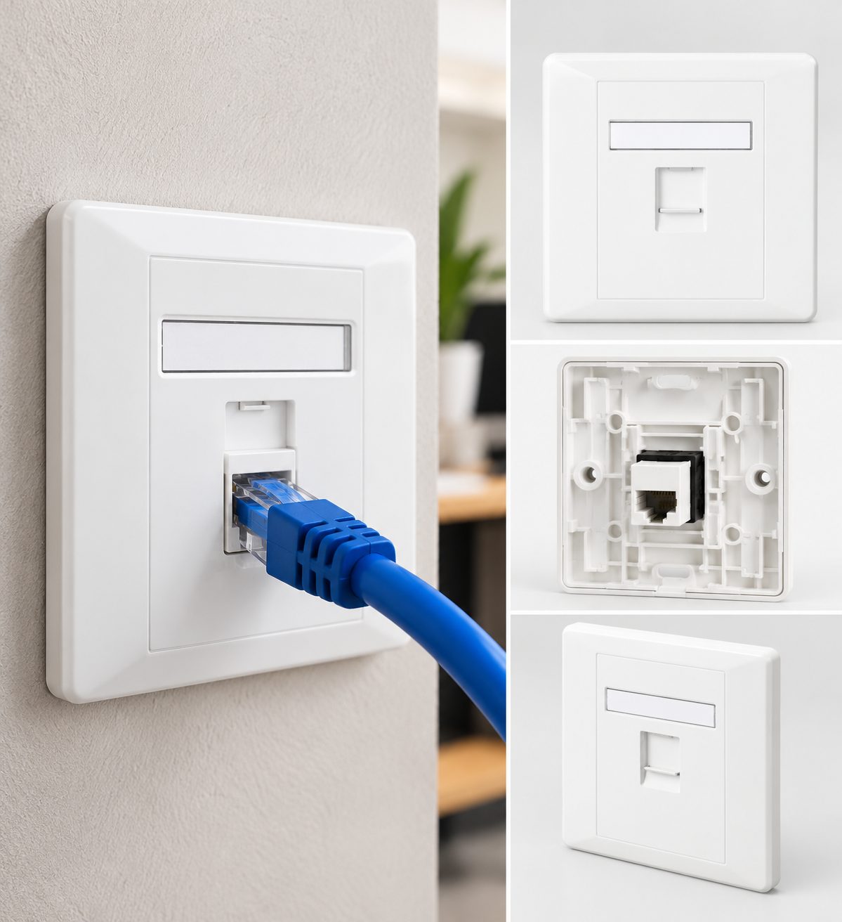 Plaque Murale RJ45 1 Port Blanche – Façade pour Prise Réseau Ethernet – Module Non Inclus