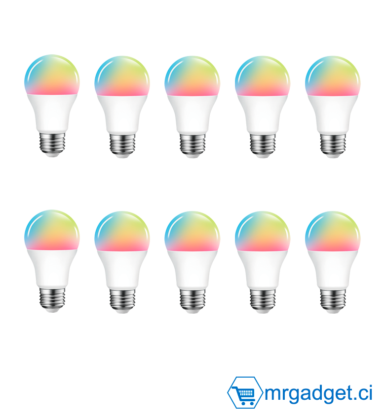 Lot de 10 Ampoules LED E27  économique (8W) durable et Smart (Wi-Fi) à intensité variable - 16 Millions de couleurs  - Compatible Avec Alexa, Google Home - EZVIZ LB1 Color
