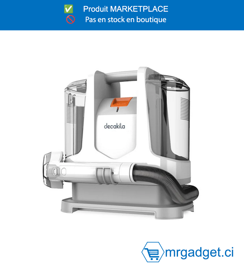 DECAKILA- CEVC006W-NETTOYEUR DE TACHES  PORTATIF 400W/ 1,1L ,Nettoyage des taches de tapis et de tissus  Cordon d'alimentation: 3M Avec 1 raclette à  angle droit Emballé par boîte de couleur