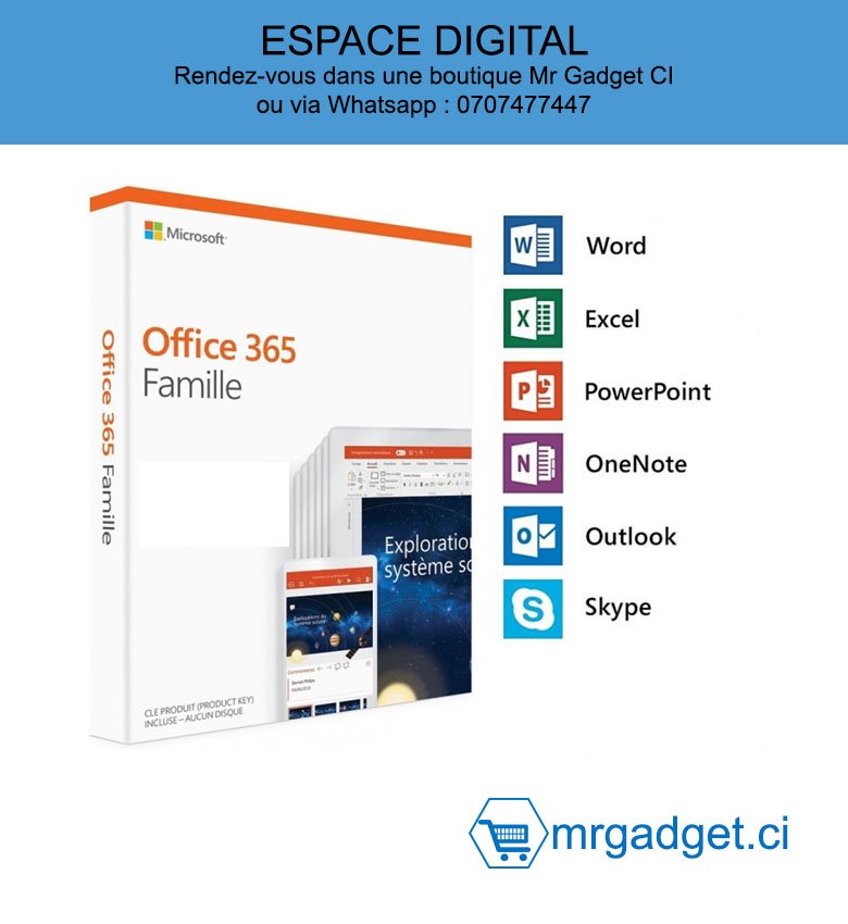 Microsoft Office 365 Famille PC/MAC  6mois  6 utilisateurs - clé d'activation - Zone : Internationale