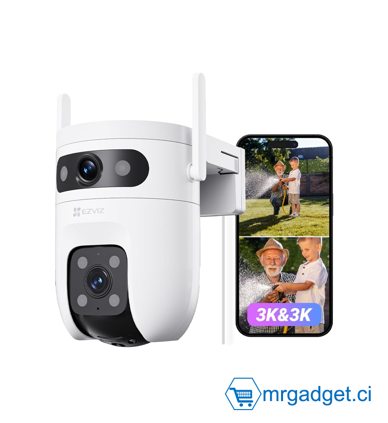 EZVIZ  H9C (5 MP + 5 MP) Caméra 4G  panoramique et inclinable à double objectif, Conversation bidirectionnelle | Détection humaine/véhicule alimentée par l'IA, Défense active avec sirène et lumière stroboscopique.