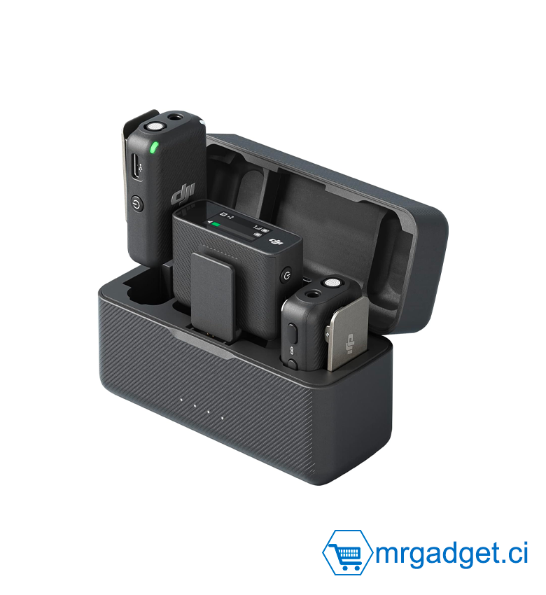 DJI Mic (2 TX + 1 RX + Boîtier de Recharge) - Micro Cravate Sans Fil Double Canal, Transmission 250 m, Autonomie 15h, pour Smartphones et Caméras