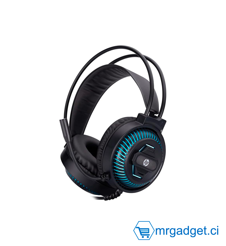 Casque Gaming - Casque de jeu filaire HP DHE-8001U avec LED et micro, noir
