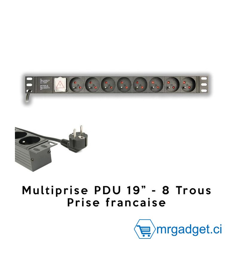 Bandeau électrique - Multi-prise Rackable 8 trou EU 19" pour boite (baie) informatique - Norme internationale